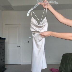 Elegant White Spaghetti Strap short Dress